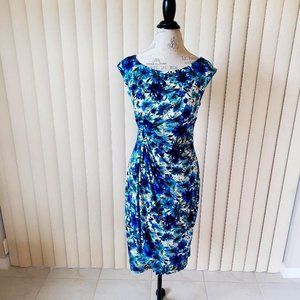 Connected Apparel Blue Floral Dress, Size 8, Perfect Condition